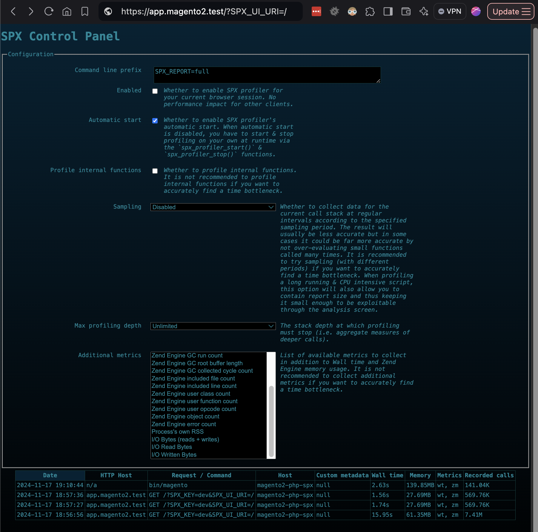 Example PHP SPX Control Panel